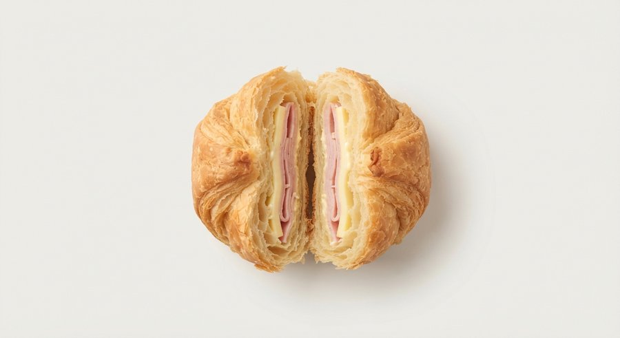 Locatelli cortado al medio, relleno de jamón y queso